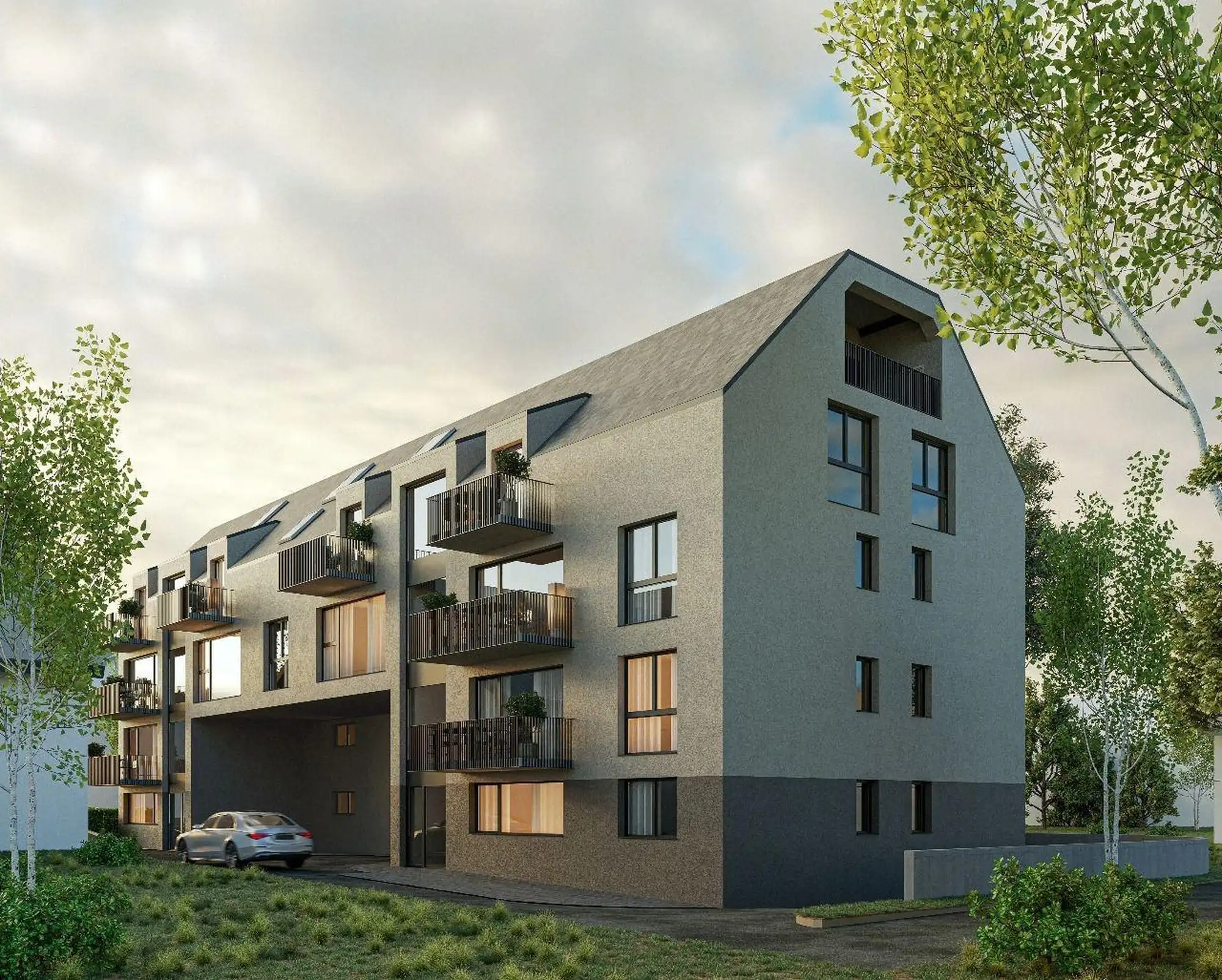 Visualisierung des Mehrfamilienhauses Rebstein, nosh architekten AG